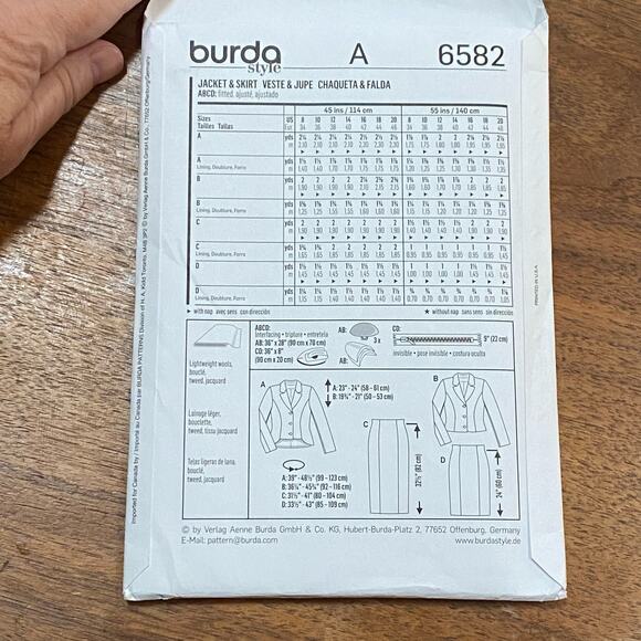 Burda sewing pattern #6582 blazer jacket & skirt set UNCUT size US 8-20 - Picture 4 of 6